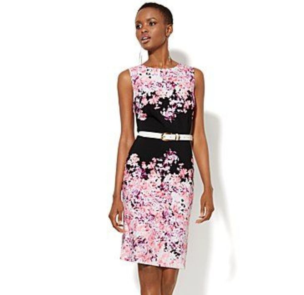 NWT New York and Company Sequin Sheath Dress Black & Pink Floral Career Size 10